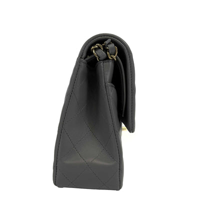 CHANEL - NEW 22A Classic Medium Double Flap Dark Grey CC Shoulder Bag