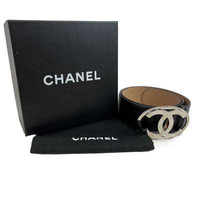 Chanel Pristine CC Oval Chrome Buckle 85/34 Black Belt