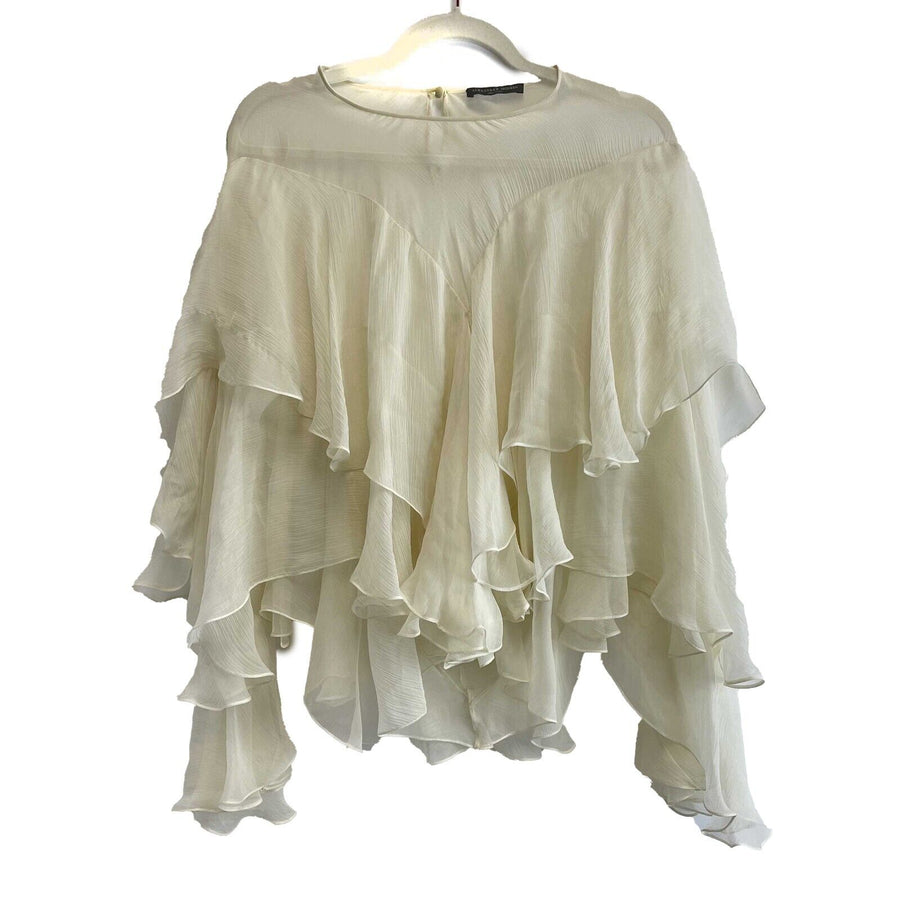 Alexander McQueen Layered Ruffled Blouse Ivory Cream 42 US 8 Excellent