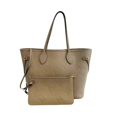Louis Vuitton - Neverfull MM Embossed Leather Turtledove/Taupe Tote w/ Pouch