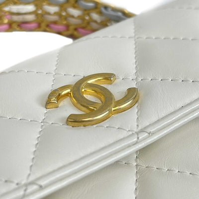 CHANEL - Small Quilted White Lambskin CC ‘CHANEL’ Top Handle / Crossbody