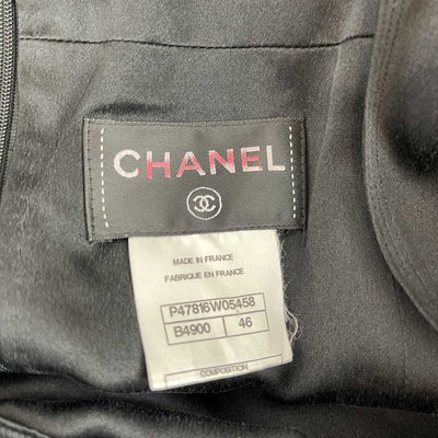 Chanel Black Satin Tweed Sleeveless dress 14P 46 US 14 Black Good Condition