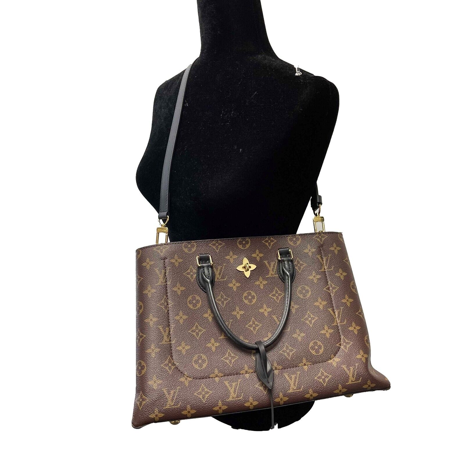Flower tote cloth handbag Louis Vuitton Brown in Cloth - 32680087