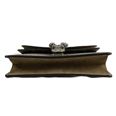 Gucci NWOT GG Supreme Monogram Suede Crystal Small Dionysus Brown Handbag