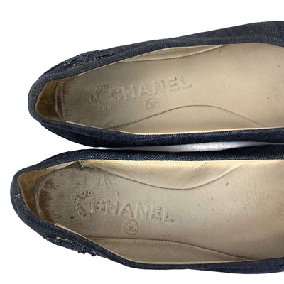 CHANEL Denim Ballet Flats Blue 36.5 Shoes US 6.5