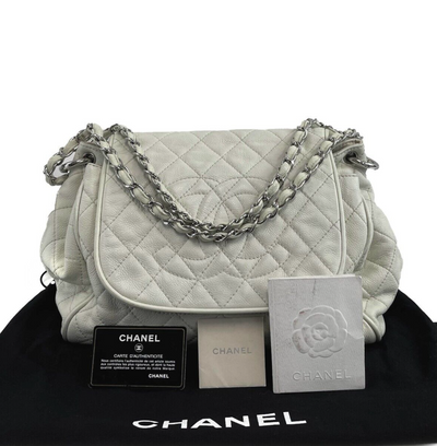 Chanel Timeless Accordion Flap Bag Quilted Caviar 09 White Handbag