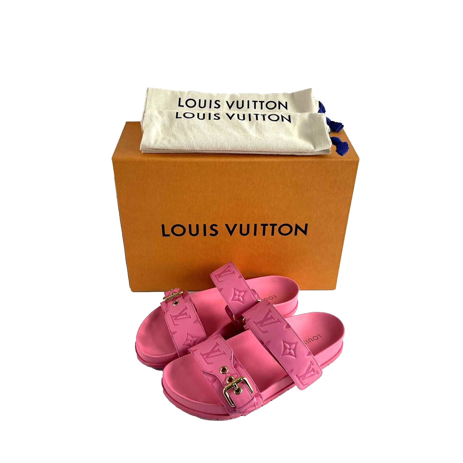 NEW LOUIS VUITTON LV Logo Pink Mink Fur Bom Dia Flat Mules Slides 40 1A4G9P  10US