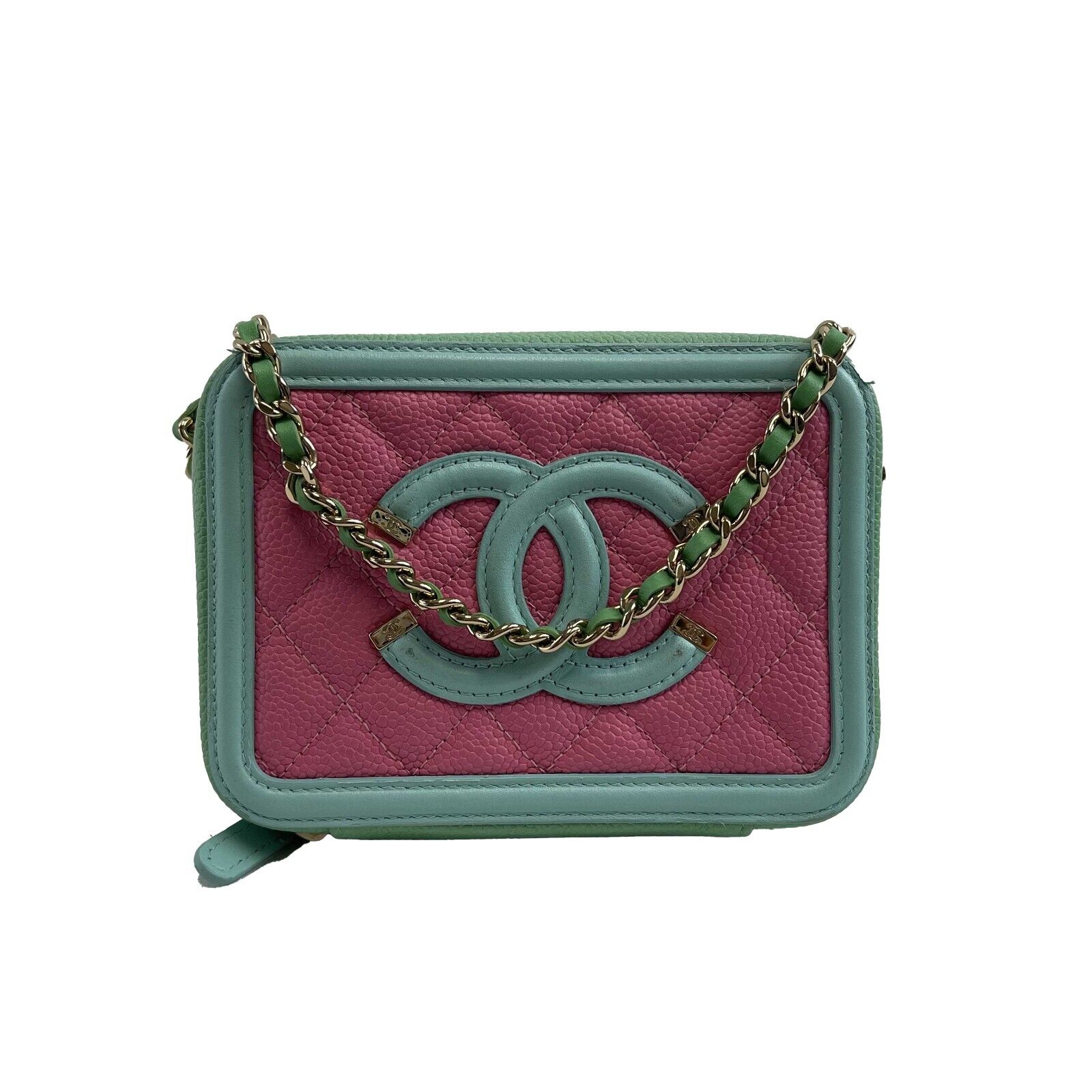 CHANEL - Mini CC Vanity Clutch Quilted Caviar - Green / Pink
