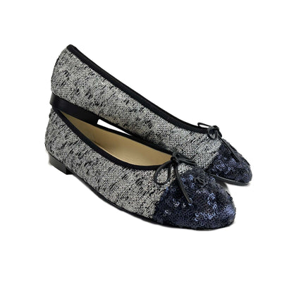 Chanel - Tweed Sequin Cap Toe Ballerina Flats - 38.5 EUR - 8.5 US - Shoes
