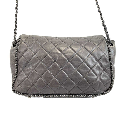 CHANEL - Calfskin Quilted Large CC Enchained Accordion - Gray Shoulder Bag
