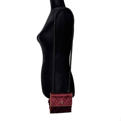 CHANEL - Vintage Mini Satin Quilted Rope Shoulder Crossbody - Burgundy / Black