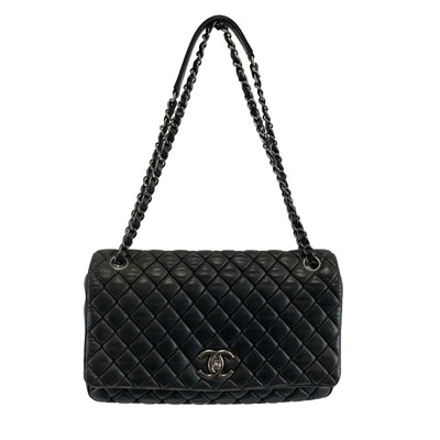 Chanel Bubble Flap Quilted Medium Flap CC Black Leather 2012