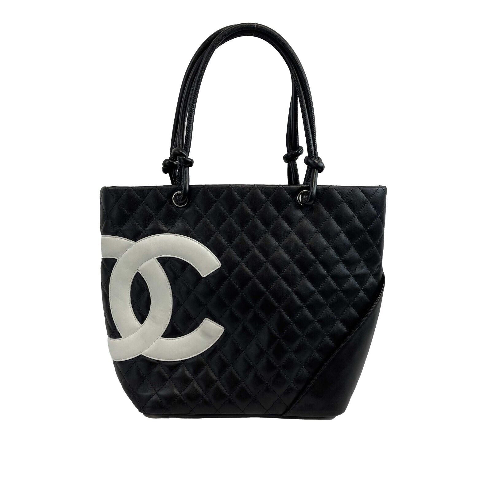CHANEL - Excellent - Cambon Large Tote Black White CC Leather