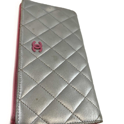 Chanel CC Quilted Silver Clutch Wallet