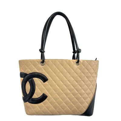 CHANEL - Cambon - Nude Pink / Black CC Leather Tote / Shoulder Bag
