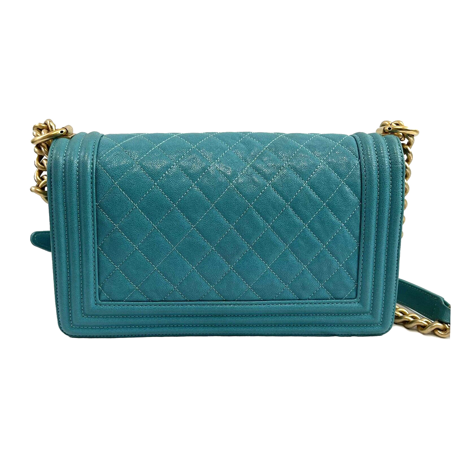 Chanel Excellent Boy Flap Medium Turquoise Handbag Excellent