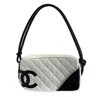 Chanel Ligne Cambon Quilted Pochette White Black Shoulder Bag - BougieHabit