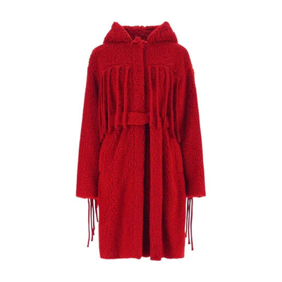 Stella McCartney New with Tags 2022/23 FW Runway Teddy Red Fringe Coat 34 US 0