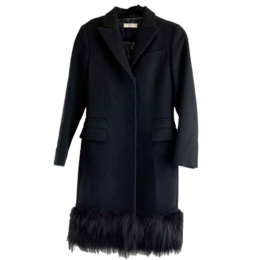 Prada Pristine Fox Fur Trim Black Coat Black 38 US 2