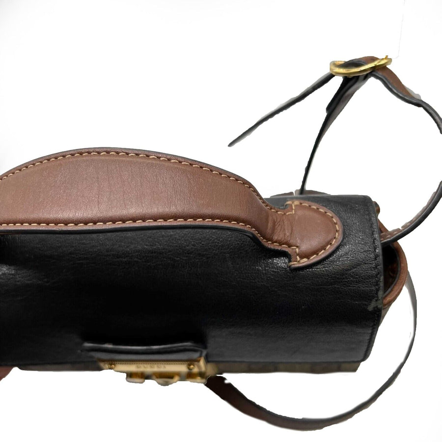 Gucci Mini Padlock Top Handle Bag GG Coated Canvas and Leather Brown Handbag