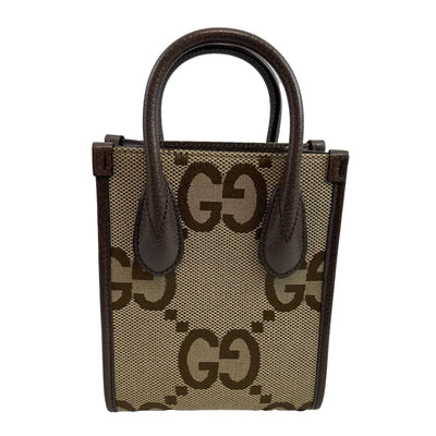 Gucci Jumbo GG Mini Vertical Tote Crossbody Handbag Beige Brown