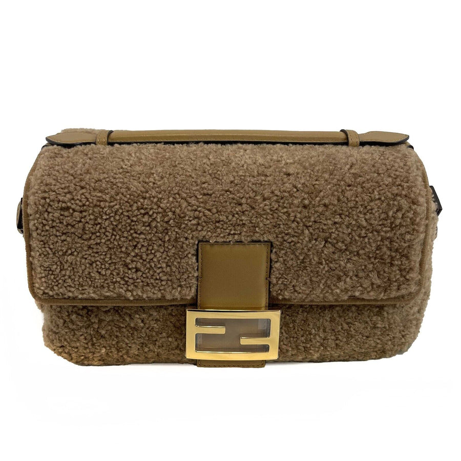 Fendi Baguette Brown Shearling Shoulder Bag 2021 handbag New w/ Tags