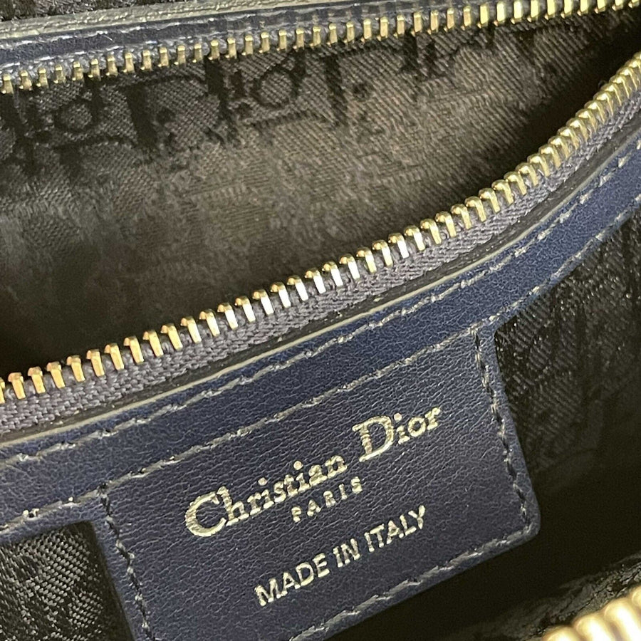 Christian Dior Lady Dior Lambskin Cannage Large Dark Blue Crossbody Bag