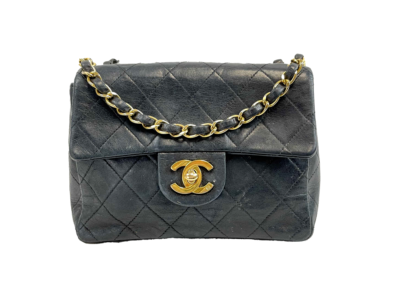 Chanel Mini Square Navy Blue Square Flap Bag Classic CC Chain