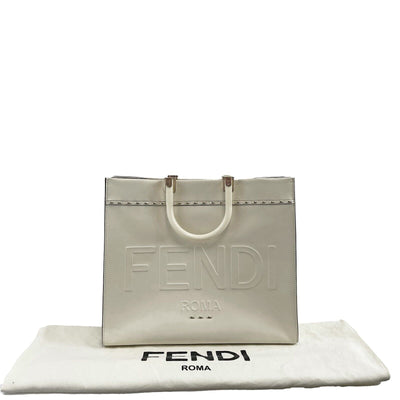 FENDI - Plexiglass Handle Sunshine Medium Cream Shopper Tote w/ Shoulder Strap