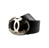 Chanel CC Rare Black Belt With Silver Hardware 85/34 Good Condition