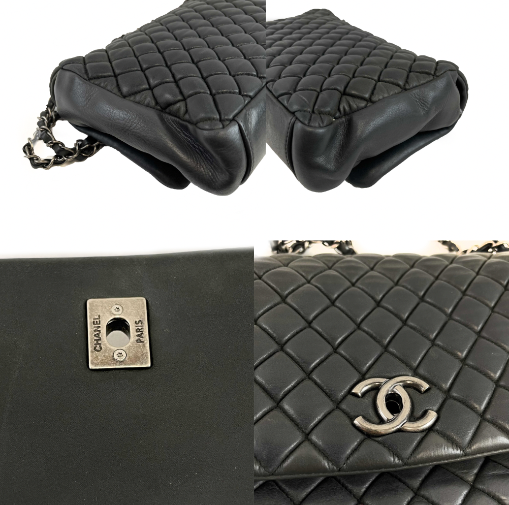 Chanel Bubble Flap Quilted Medium Flap CC Black Leather 2012