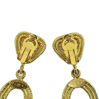 CHANEL - Vintage 28 Earrings Double Hoop Circle Swing Gold Plate Clip On