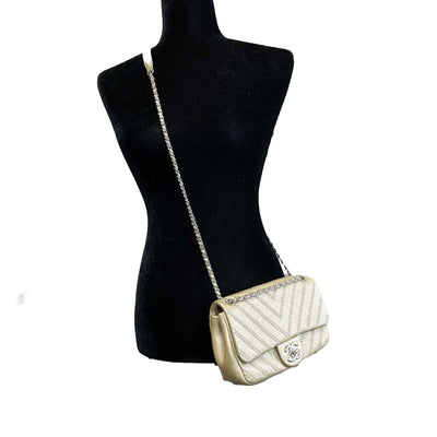Chanel V Stitch Mini Chevron Stud Wars 2017 Metallic Gold Crossbody Shoulder bag