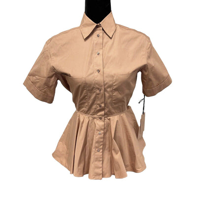 Alaia NWT Button Down Peplum cotton poplin IT 38 US 2 Top Khaki New Shirt