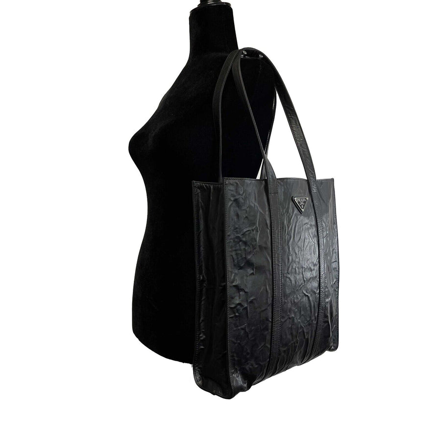 Prada - Pristine - Small Antique Nappa Shopping Leather Tote - Black - Handbag