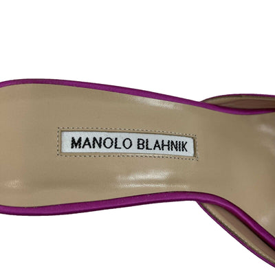 Manolo Blahnik-Hangisimu satin crystal buckle mules-38 1/2 EU, US 7.5-Shoes