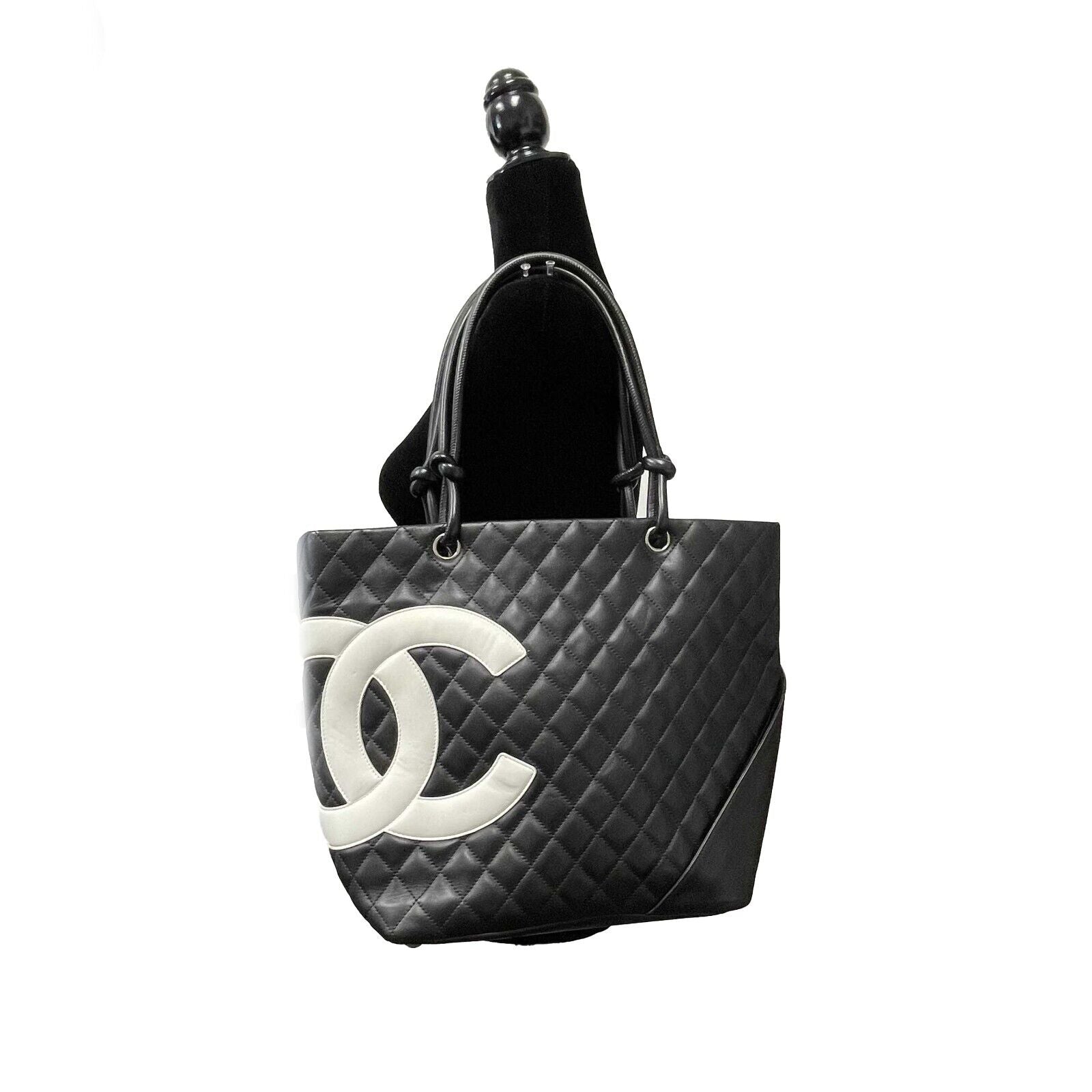 Vintage Chanel Cambon Flat Messenger Black and White Lambskin Silver  Hardware