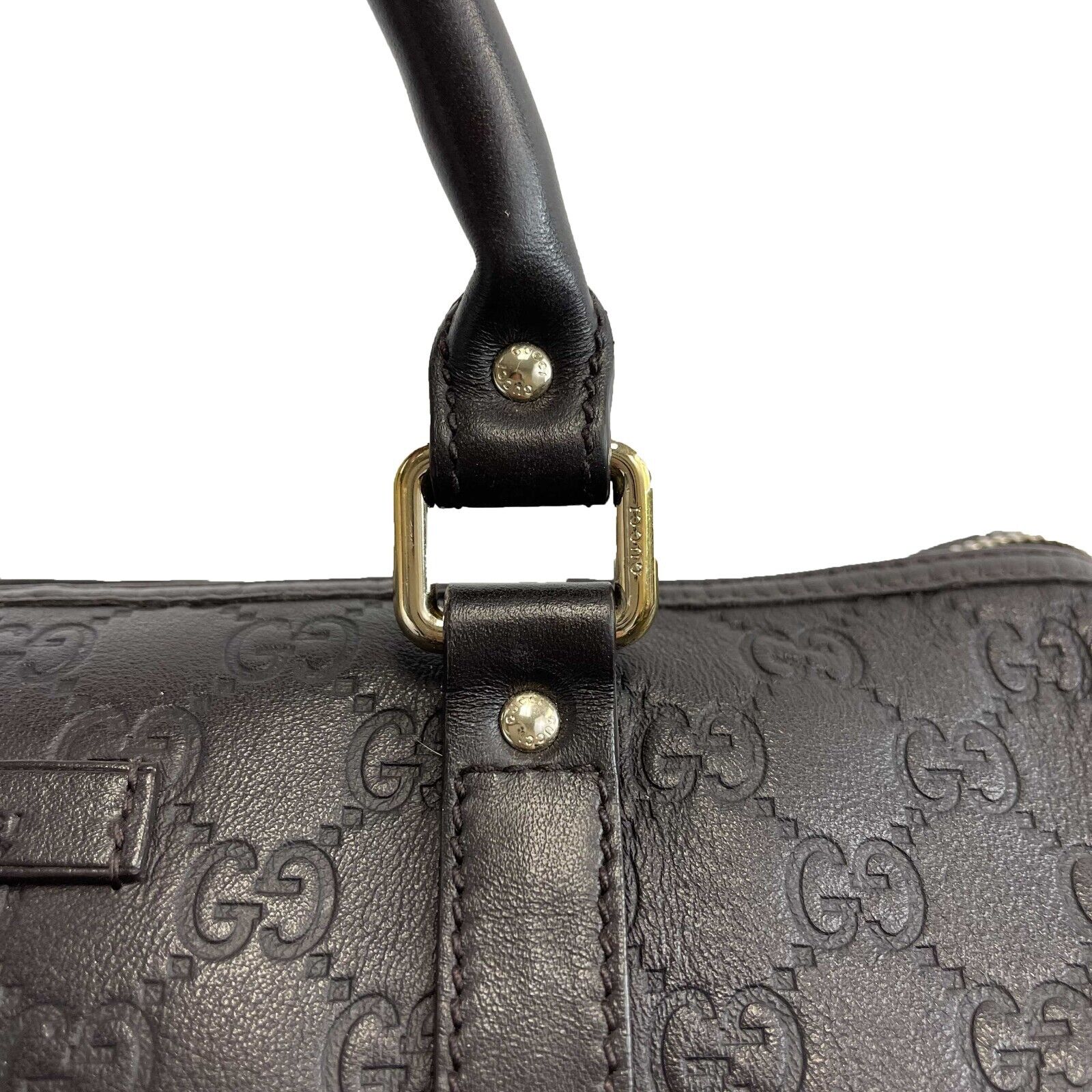Gucci - Embossed Leather Monogram Speedy Medium Brown Top Handle Bag -  BougieHabit