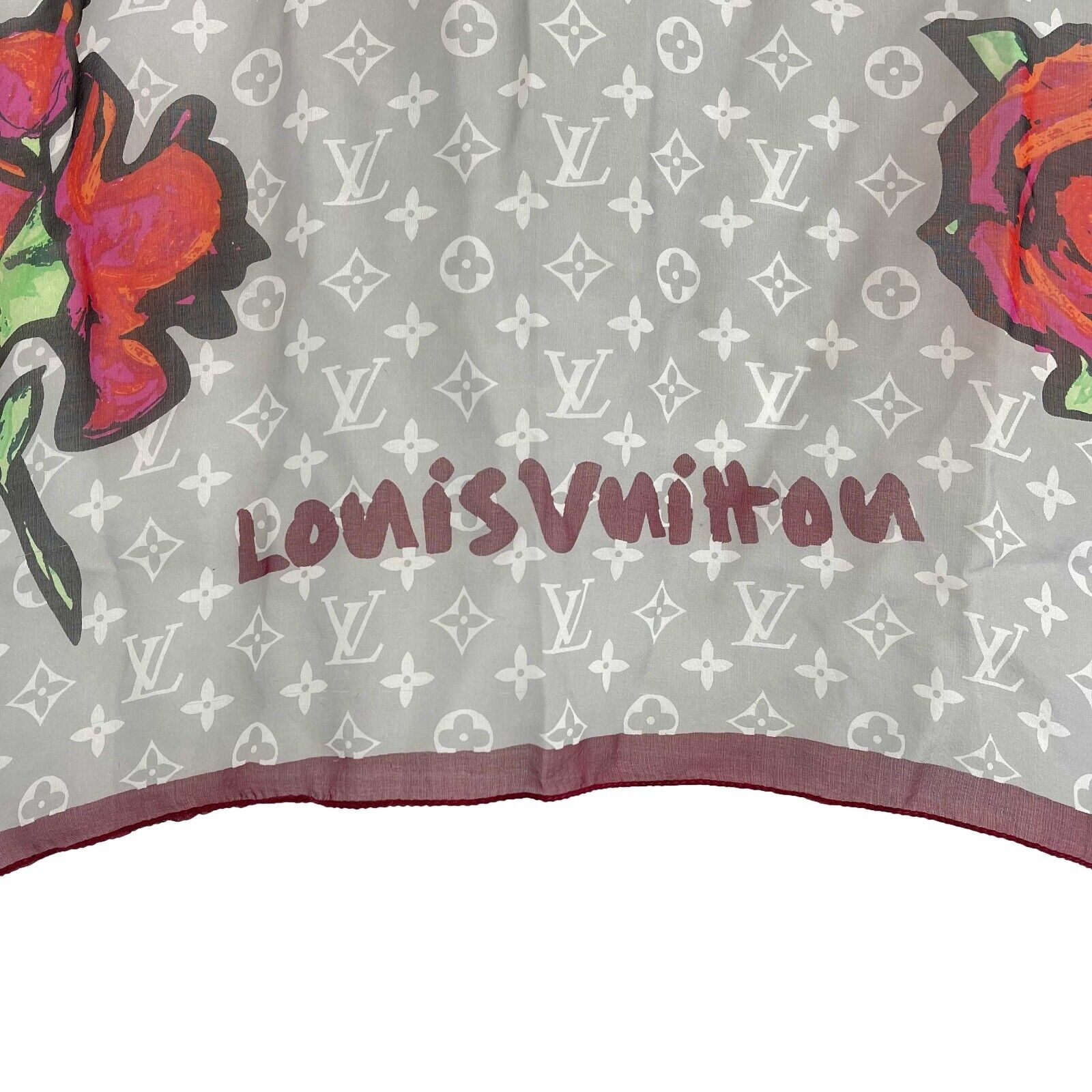 Vintage Louis Vuitton Silk Monogram Multicolor Square LV Scarf White