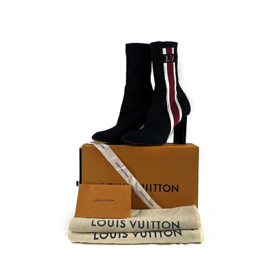 Louis Vuitton Stretch Fabric Silhouette Stripe Ankle Boots Black 36.5 US 6 Shoes