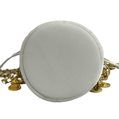 CHANEL - NEW Mini Bucket Bag - White Cavier Leather / God 10 Coins CC Crossbody