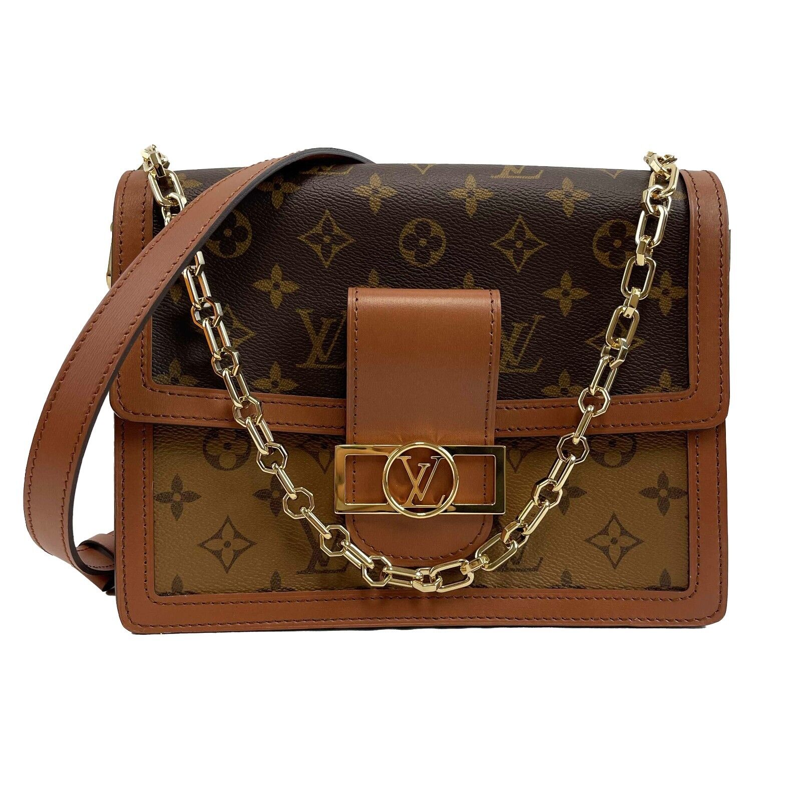 Louis Vuitton Dauphine Reverse Monogram Vanvas Leather mm Brown Handbag New Box