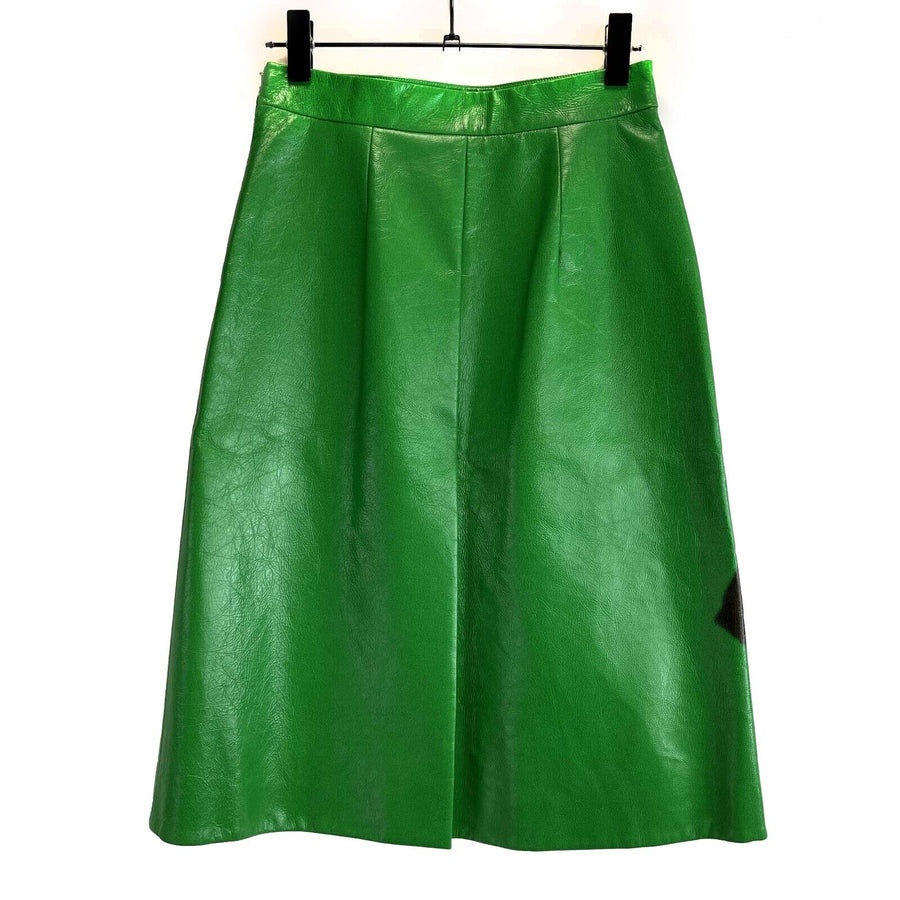 Prada - Excellent - Green Leather Rose Skirt 40 US 6