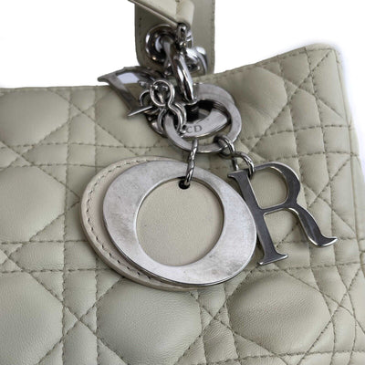 Christian Dior - Medium Lady Dior in Beige Cannage Leather Top Handle w/ Strap