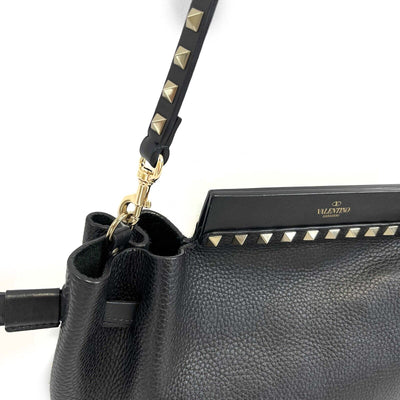 Valentino - Rockstud Drawstring Black Leather Shoulder Bag / Crossbody