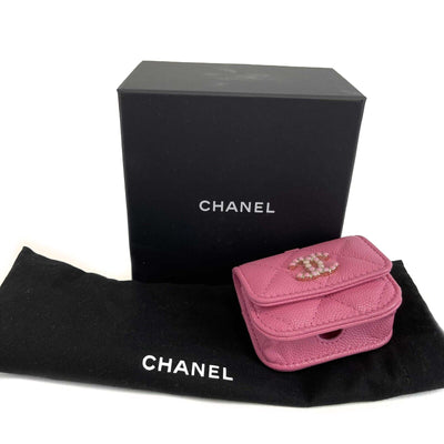 CHANEL - Pink Quilted Caviar Leather Crystal CC Airpods Pro Case