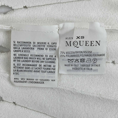Alexander McQueen Cap-Sleeve Knit Cutout Plisse Cream XS US 0