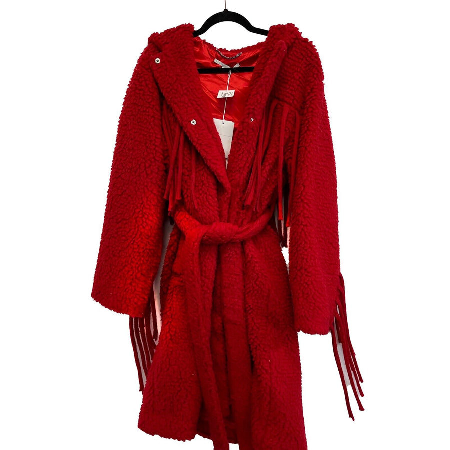 Stella McCartney New with Tags 2022/23 FW Runway Teddy Red Fringe Coat 34 US 0