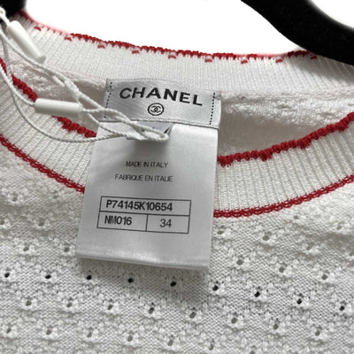 Chanel New w/ Tags 22 white and red sparkle logo patch sweater 34 US 2