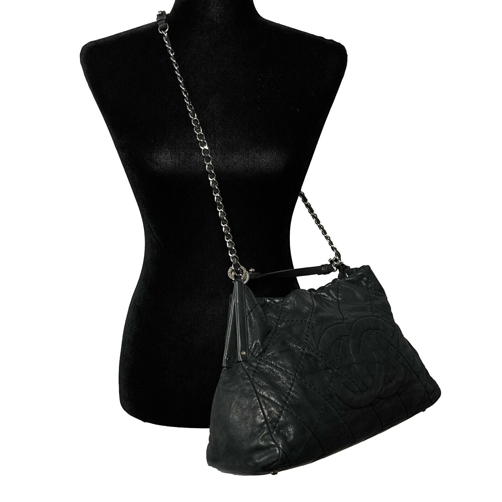 Chanel - Sea Hit CC Iridescent Calfskin Medium Black Shoulder Bag